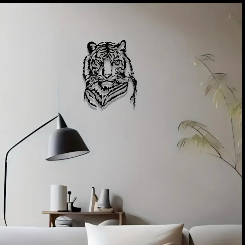 Black Tiger Face Metal Wall Art Decor